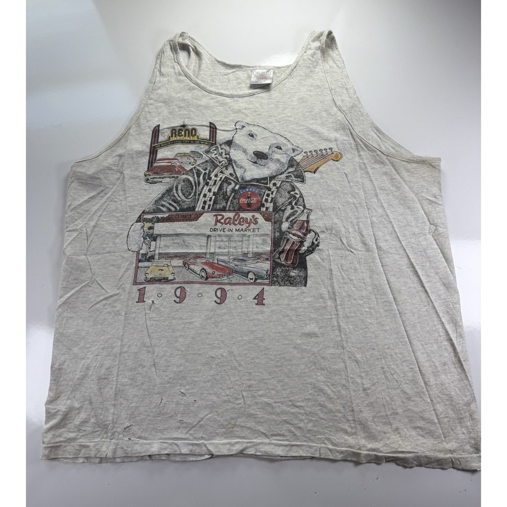 Vintage 1994 Coca-Cola Polar Bear Tank Top XL Distressed Grunge Coke Ad Wear